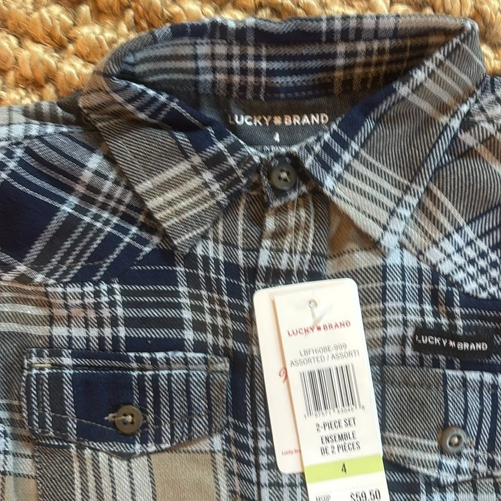 Lucky Brand Kids 2 Piece Plaid Shirt and Khaki‎ Jogger Set Size 4